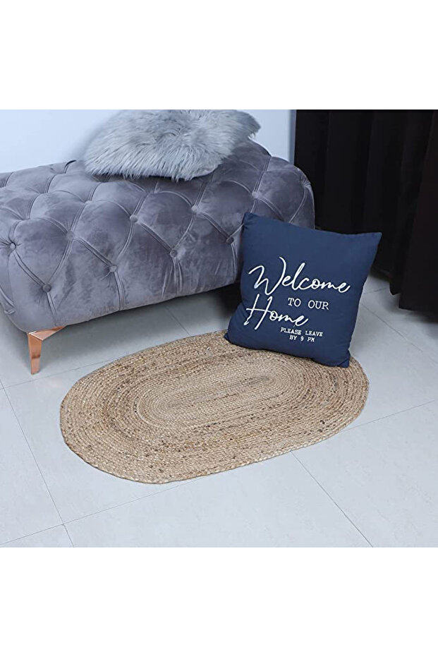 Handmade Indian Braided Jute Rug - Natural Oval Area Rug for Boho Home Decor