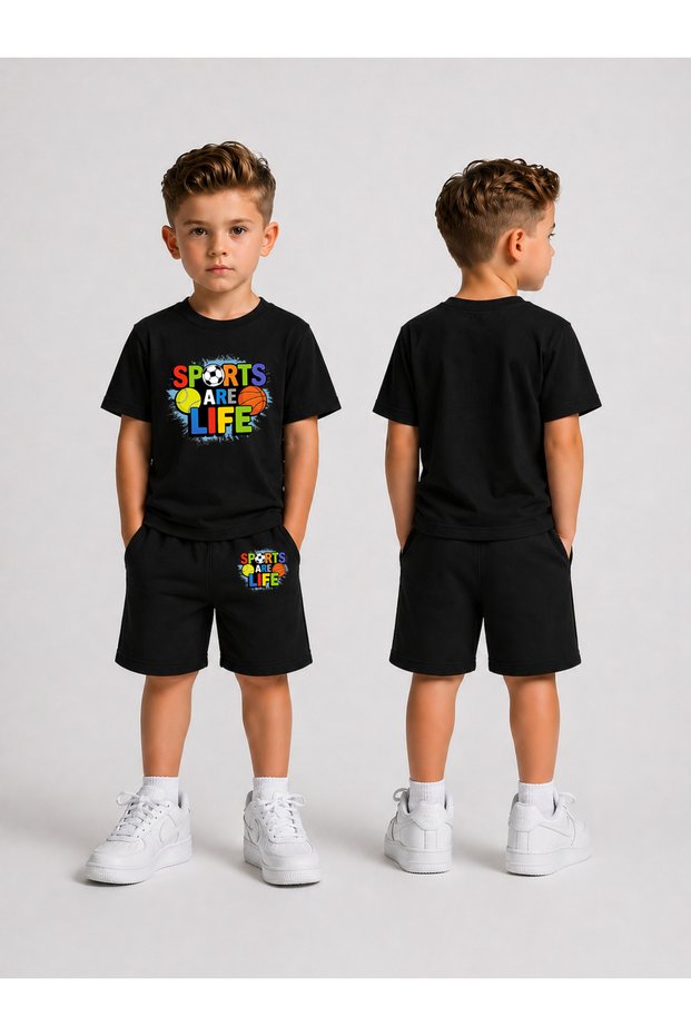 Children's T-Shirt and Shorts Set Printed Summer Cotton Comfortable Fit Boys' Sports Combination