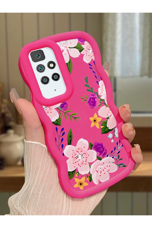 Redmi 10 Compatible Case Camera Protector Red Silicone Couple Phone Case Floral Pattern