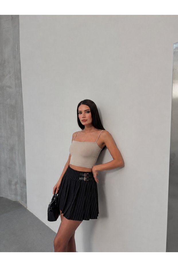 Striped pleated mini skirt