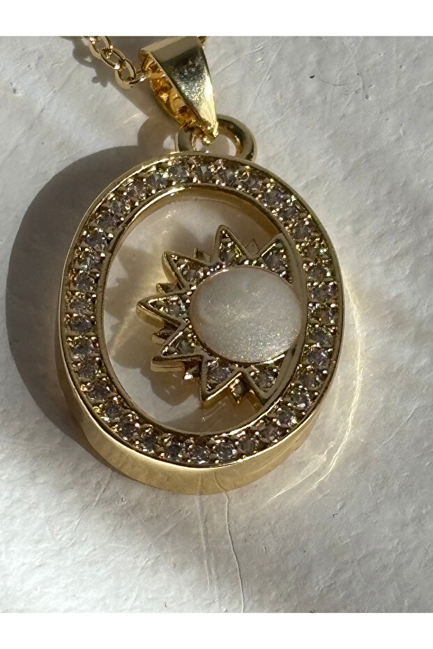 Sun Detailed Gold Color Necklace (45 cm)