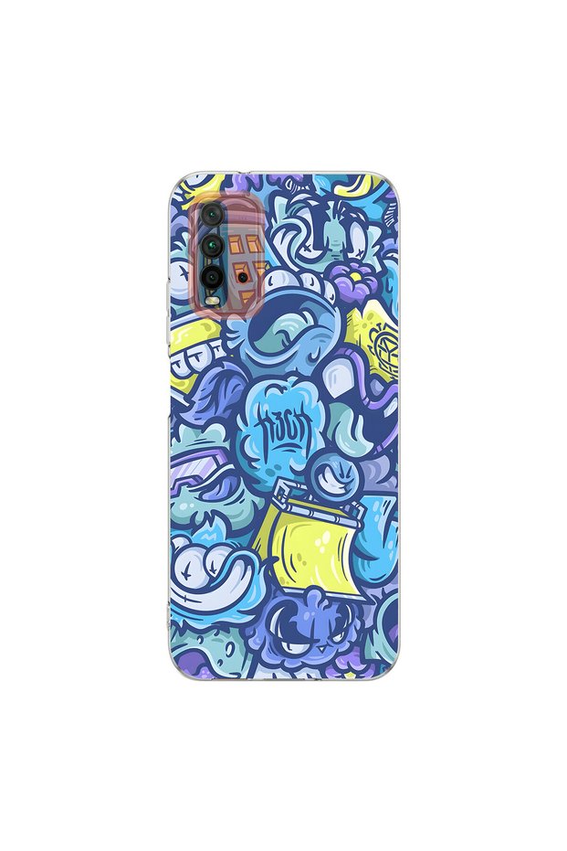 Redmi 9t Compatible Graffiti 9 Design Transparent Case