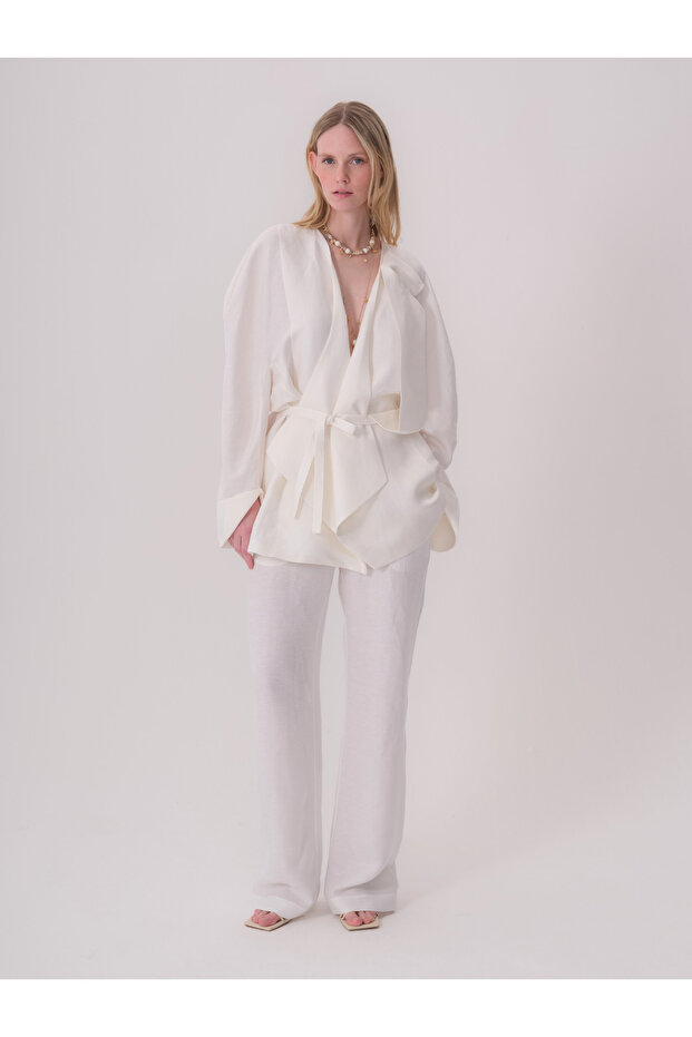 Linen Jacket with Front Collar Detail