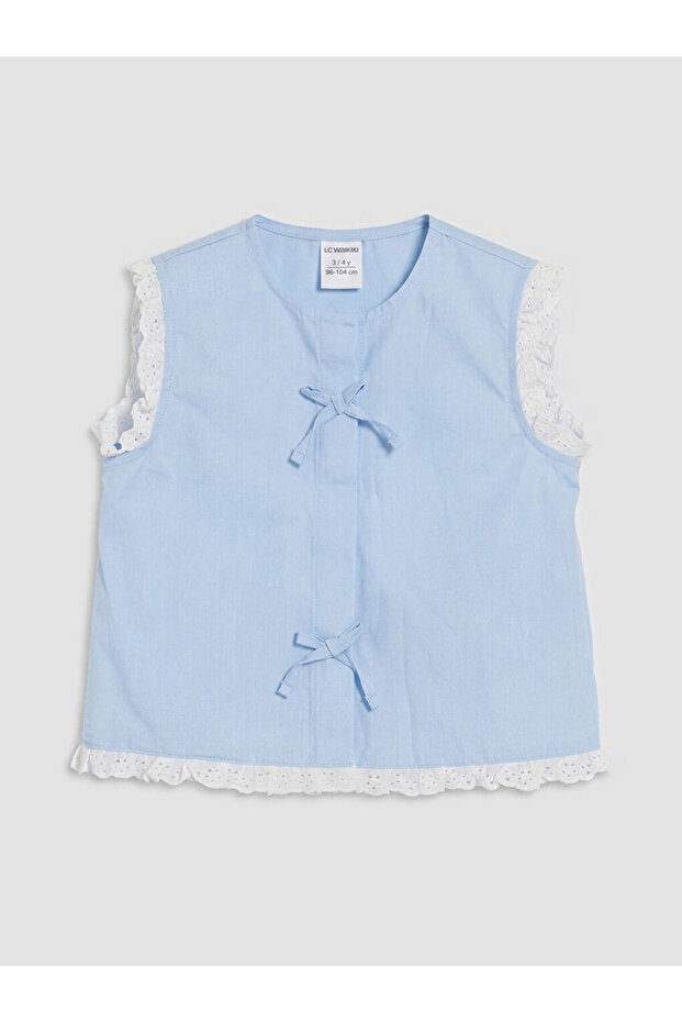 Blue Bow Detailed Girls' Blouse