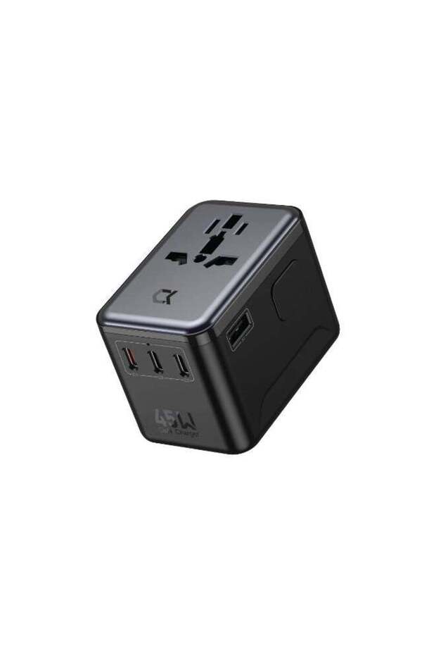 ACC-AD354 45W GaN Universal Travel Adapter – 4 Ports (3 USB-C + 1 USB-A), Worldwide Compatibility in 180+ Countries (UK/EU/USA/AUS), Fast Charging for Laptops, Phones & Tablets – Black