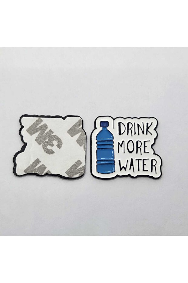 Drink More Water Metal Sticker for iPhone and Smartphones, Glossy Finish, Blue, Rectangular, 3M Adhesive Backing