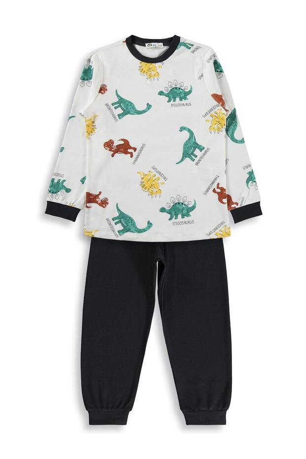 Dinosaur Printed Pajama Set for 6-9 Years Old - Gray