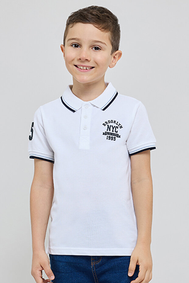 Print Detail Polo T-Shirt with Short Sleeves