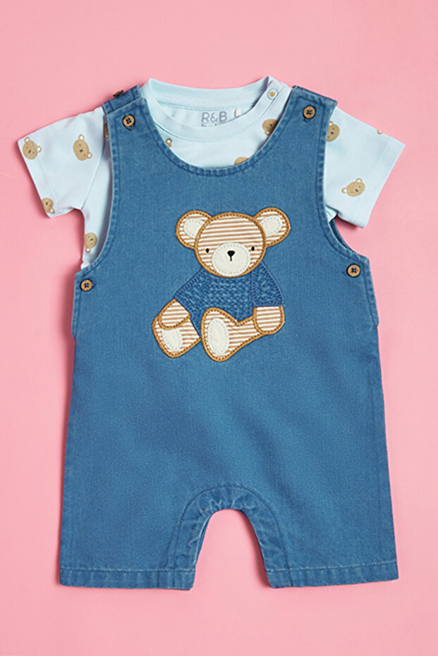 Printed T-Shirt and Dungaree Set