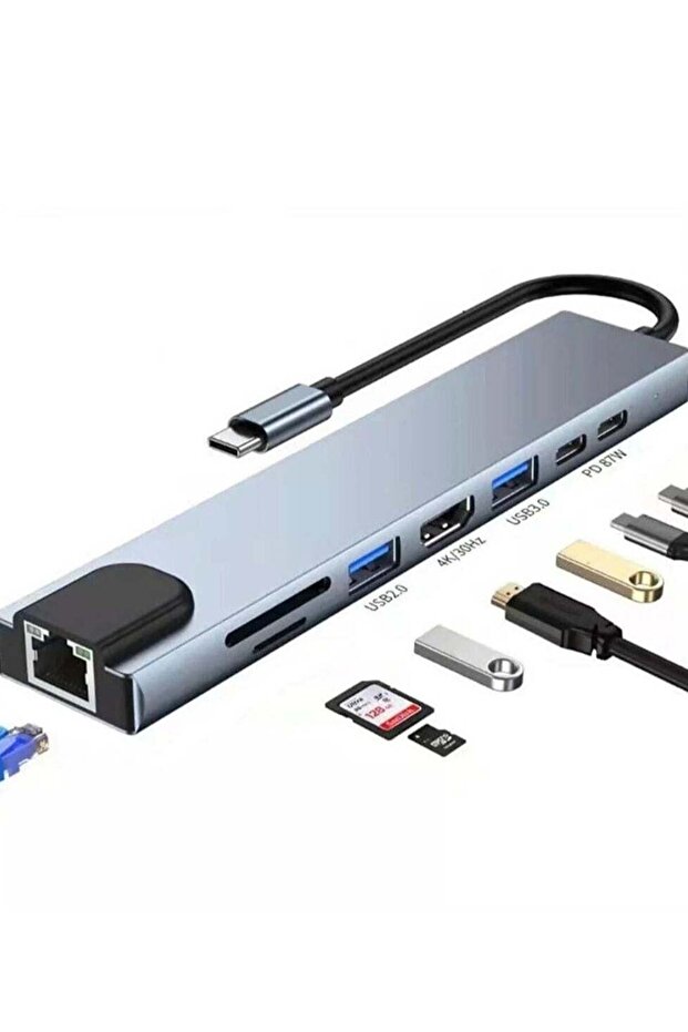 8-in-1 USB C Hub Docking Station - Type C Hub with HDMI 4K@60Hz, Ethernet, and Power Delivery