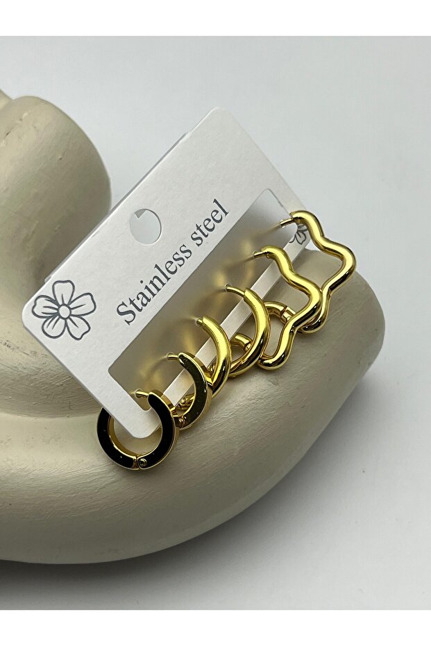 26Clk85 Gold Wave Form Steel Earring Set