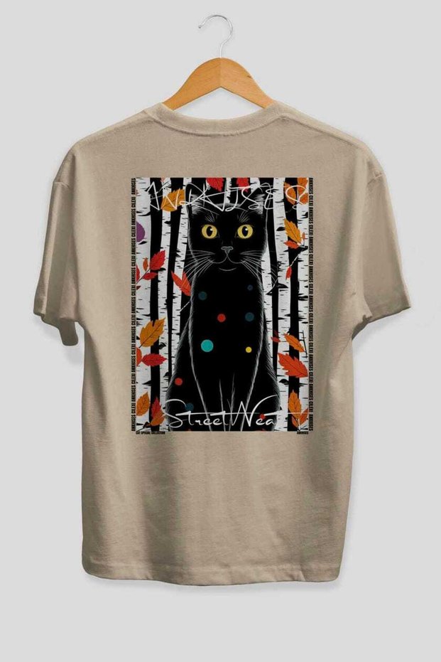 For the Love of Cats 26 Cats Printed Beige Oversize T-Shirt 100% Cotton Unisex Cat Lover Premium Design