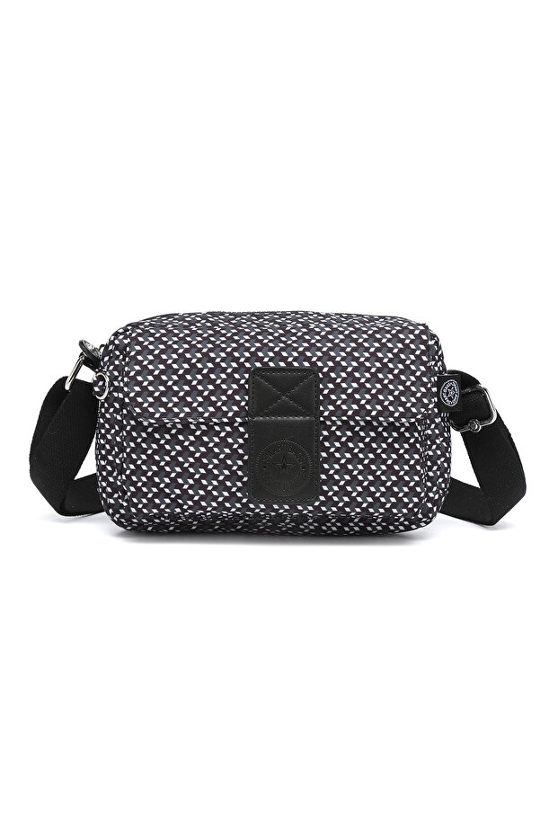 Daily Small Size Waterproof Crinkle Fabric Women's Phone and Messenger Bag Black/White
