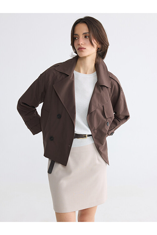 Nevavm Double-Breasted Collar Oversize Women's Trench Coat