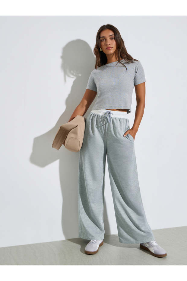 Grey Wide leg Joggers with Drawstring