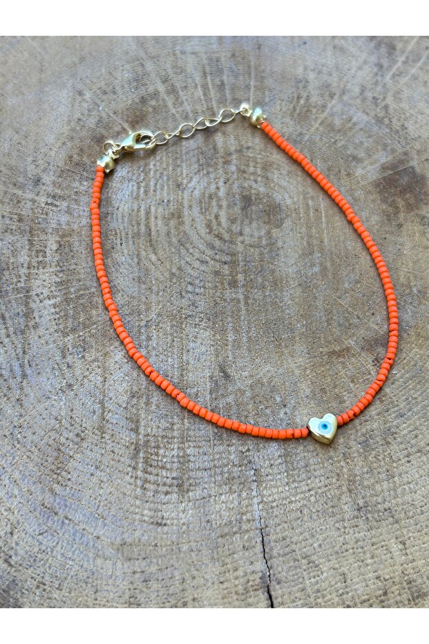 Sand Beads Women's Orange Gold Evil Eye Anklet