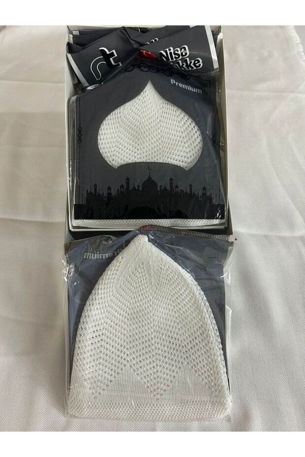 48 Pieces Premium Lycra White Knitted Skullcap Hajj Umrah Gift