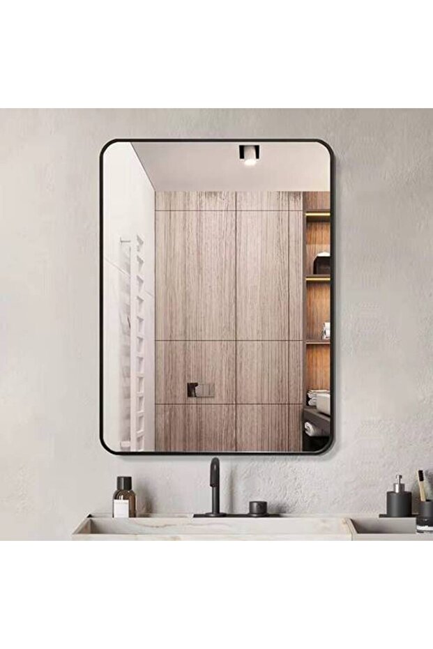 مرايا حائط مستطيلة بإطار معدني أسود – مقاس 110 × 70 سم