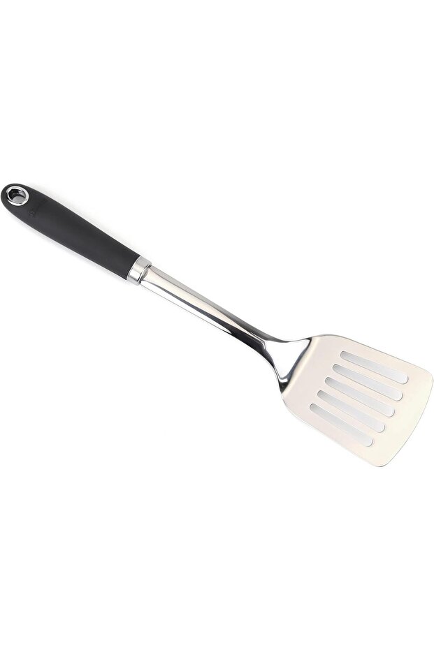 Home Pro Slotted Turner with Handle, Silver/Black
