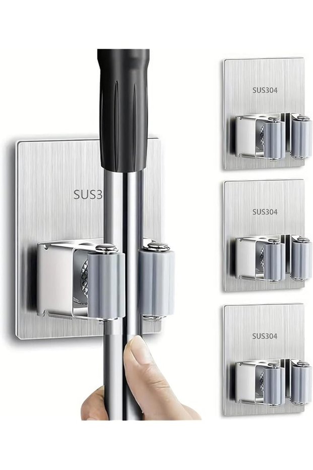 Self-Adhesive Broom Holder Wall Mount (Pack of 04pcs) – 304 Stainless Steel Waterproof Mop and Broom Holder