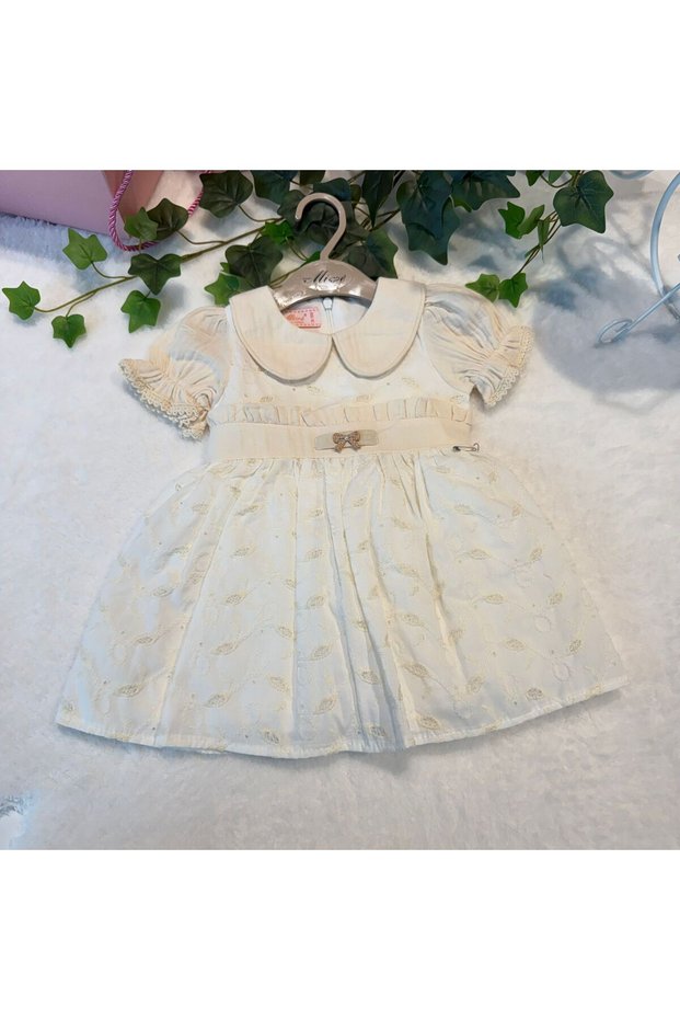 Girl's Embroidered Broderie Dress and Headband - 100% Cotton - Ecru
