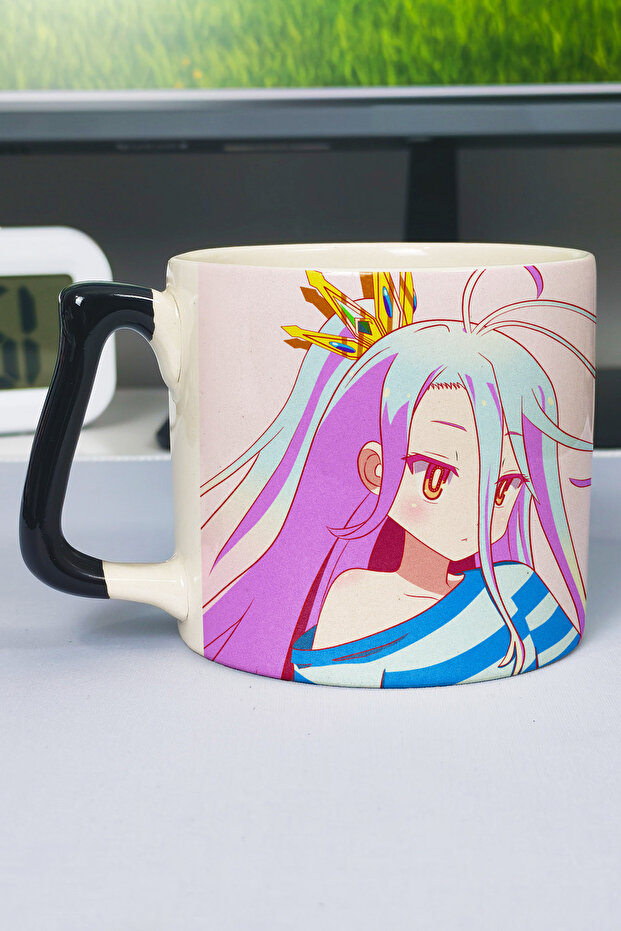 كوب سيراميك فاخر مطبوع عليه رسومات أنمي No Game No Life (قطعة واحدة) بمقبض أسود مميز V1D
