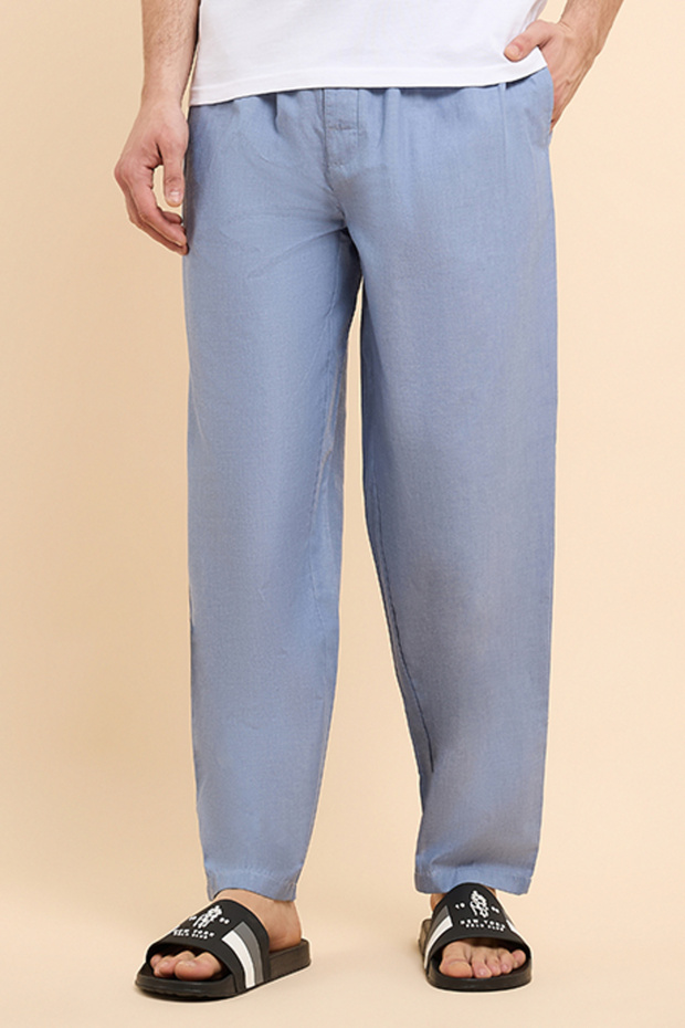 Solid Lounge Pants with Drawstring Waist - 2