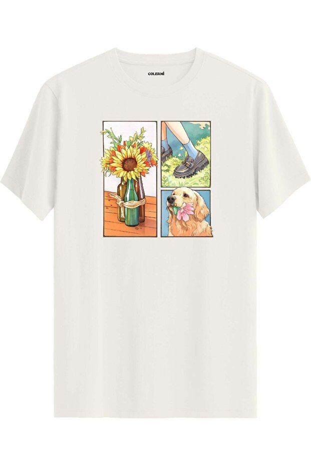 Sunflower & Golden Dog Printed T-Shirt