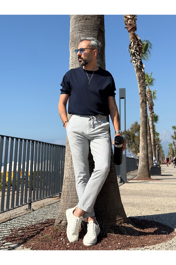 Men's Gofre Viscose Fabric Slim Fit Trousers