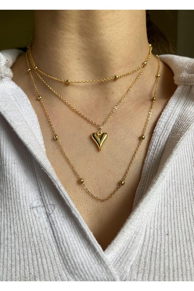 Heart Pendant Ball Chain Lacquer Plated Women's Necklace |   Layered Gold Color Minimal Stylish Necklace
