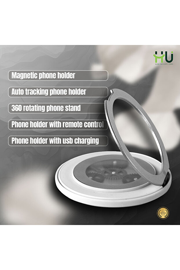 Snap.Hold.Go Magnetic Phone Grip with Auto Tracking & Remote Control – 360° Rotating Smart Phone Holder with Dual USB & Adjustable 450mm Diameter for Vlogging & Live Streaming
