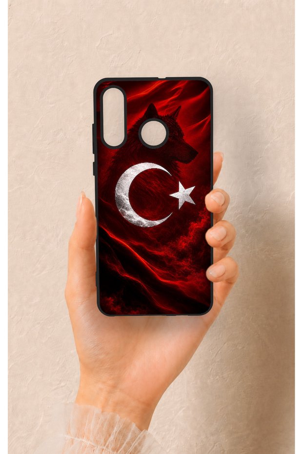 Huawei P30 Lite Compatible Wolf Turkish Flag Patterned Silicone Case