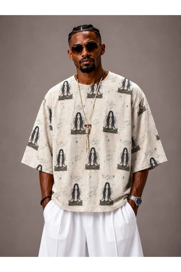 Oversize Cotton Linen Patterned Tshirt