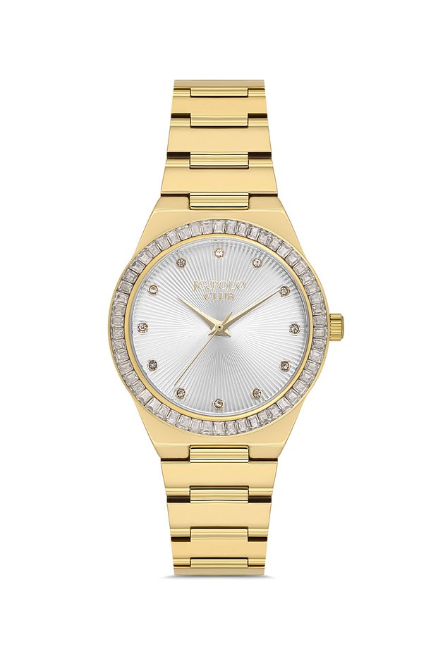 Women's Gold Metal Cord White Dial Stone Detailed Wristwatch 2 Years Warranty