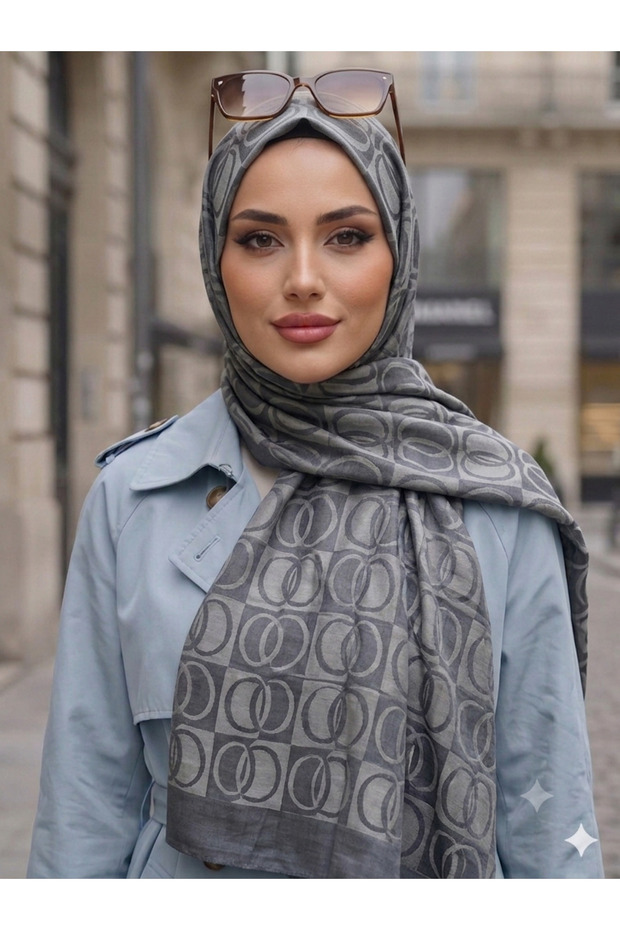 Halka Desen Naina Shiny Cotton Shawl - Smoked