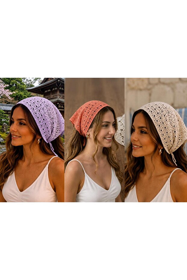3 Pieces of Different Color Soft Patterned Knitted Bohemian Bandanas