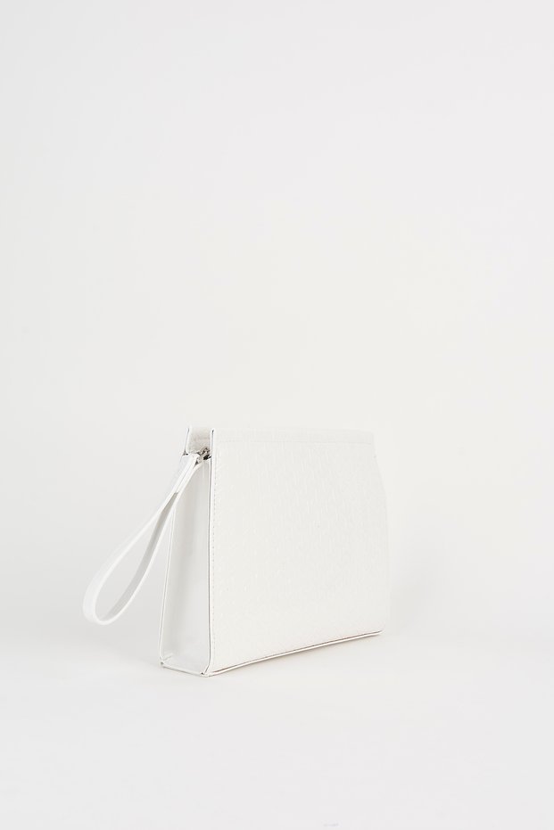 Women's Petunia Textured White Lined Faux Leather Wrist Strap Portfolio Handbag and Clutch Bag