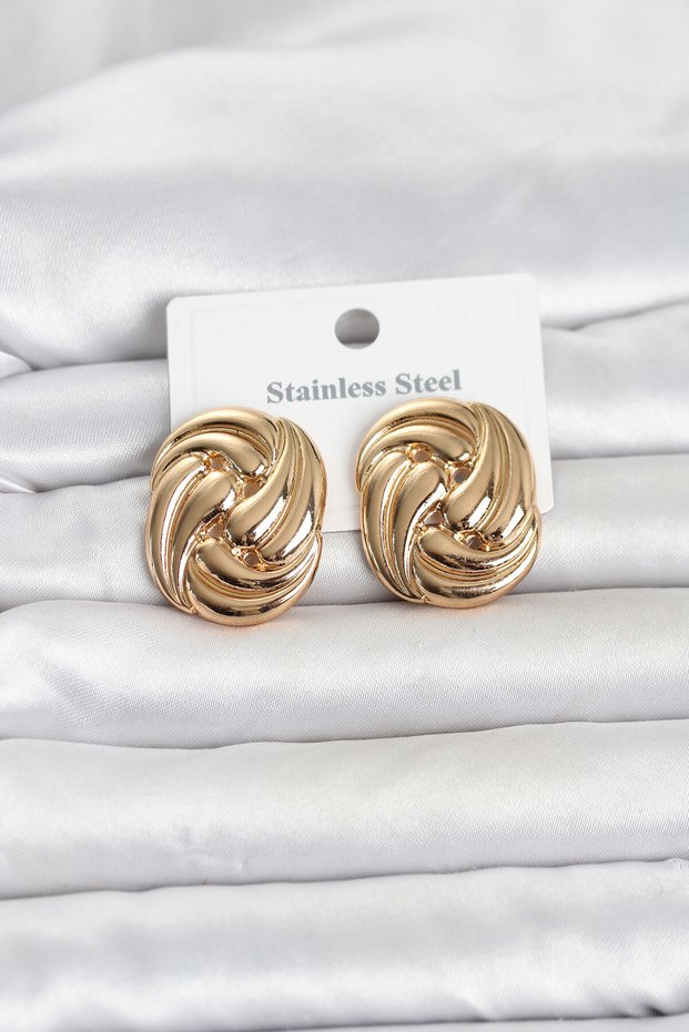 316L Steel Gold Color Motif Pattern Model Women's Earrings