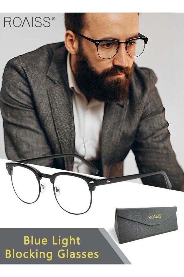Retro Semi Rimless Blue Light Blocking Glasses Blue Light Filter Computer Reading Gaming TV Phones Square Eyeglasses Fashion Anti Eyestrain Headache Eyewear for Men Women Black
