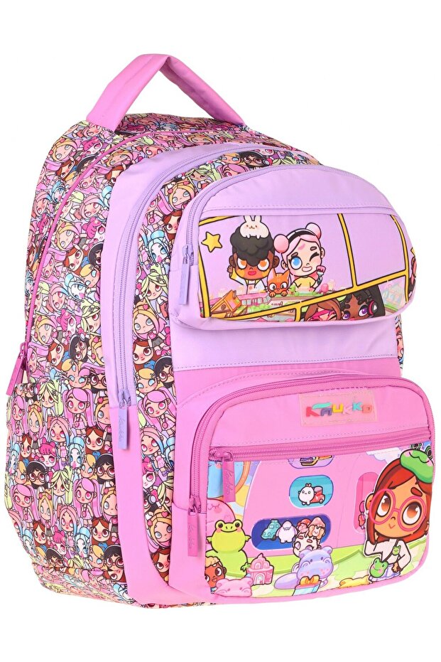 Kids Five-Compartment Girls' Nagy Printed Pink Primary School Backpack - L5333