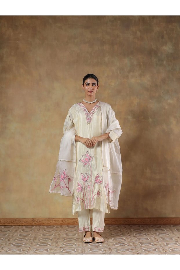 Embroidered Tissue Silk Kurta Set for Women with Dupatta & Pants | Indian Ethnic Wear | Salwar Suit | Festive & Party Wear