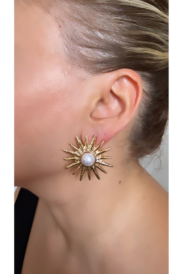 Pearl Detail Sun Earrings (4 cm)