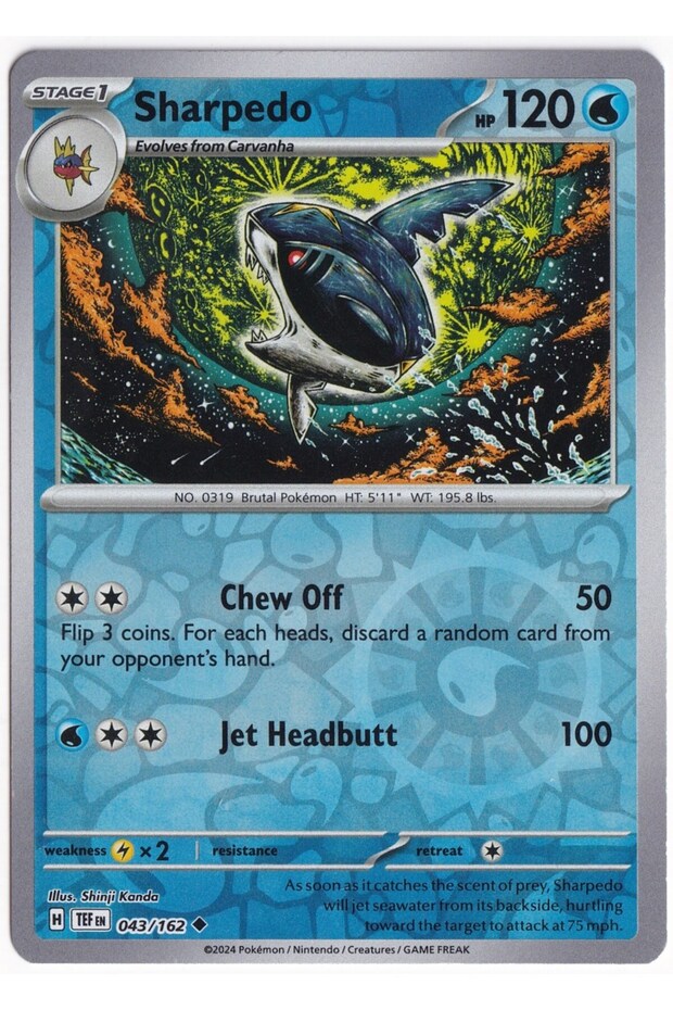 Sharpedo [Reverse Holo] 043/162 - Temporal Forces - Card (Mint)