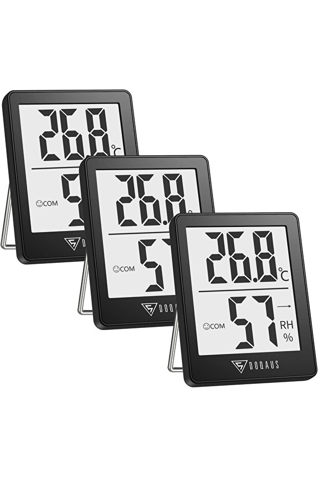Digital Room Indoor Thermometers, Mini Humidity Meter, Hygrometer (Black) Pack of 3