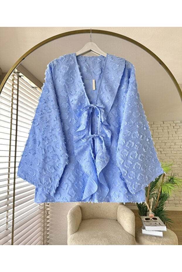 Women's Ruffled Front Tasseled Kimono -0450