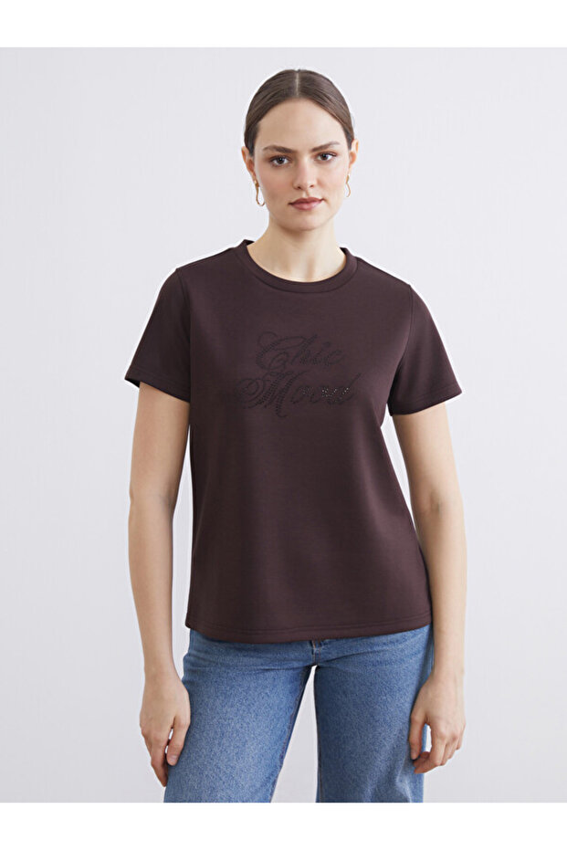 Stone Embroidered Soft Touch Women's T-Shirt