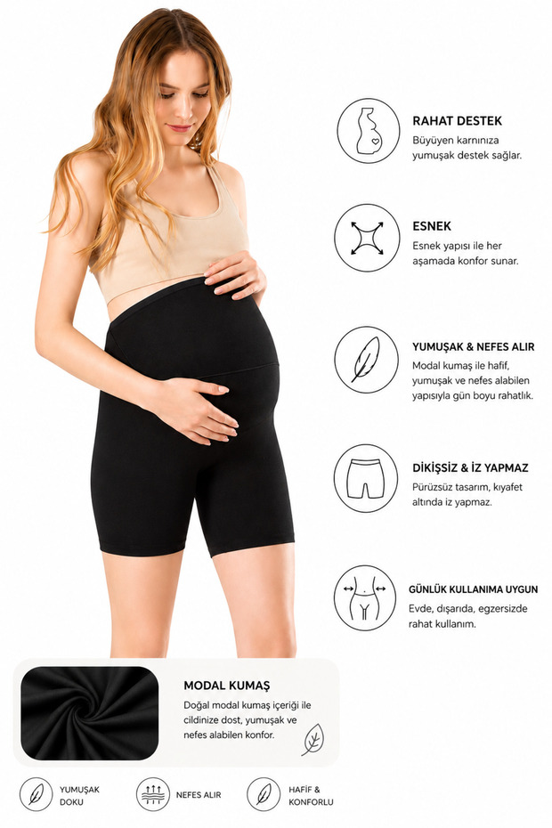 Modal Maternity Shorts High Waist with Abdominal Support Flexible and Breathable Maternity Shorts