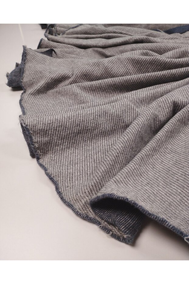 Gray Navy Blue Striped Paneled Jacquard Interlock Fabric Flexible Soft Cardigan & Sweater Fabric 140X310Cm (He