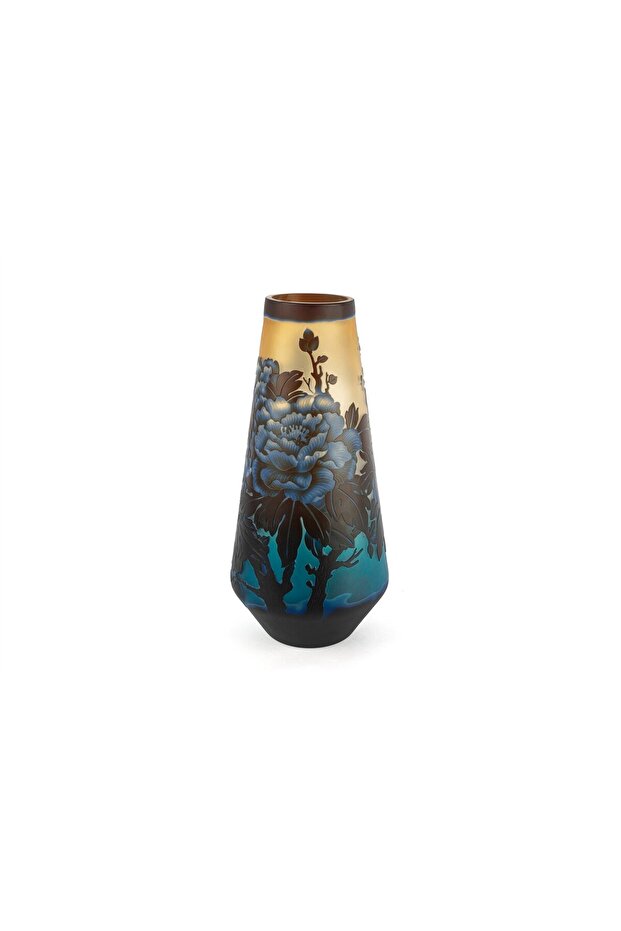Navy Blue Flower Bird Embossed Vase 21X44Cm
