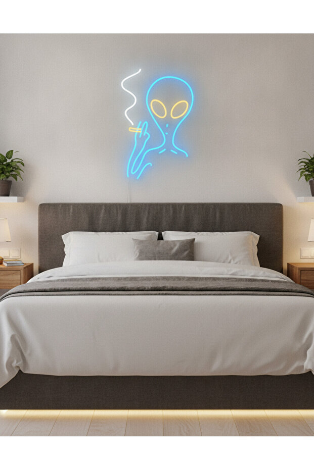 Uzaylı Figürü LED Neon Tablo | Pop Culture Duvar Dekoru | Pleksi Aydınlatmalı Genç Odası Tablosu - 5